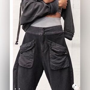 Free People Movement Timko Barrel Leg Sweat Pants Distressed Black Size L